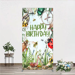 Lofaris Bug Themed Happy Birthday Rectangle Backdrop Insect Explorer with Magnifying Glass Kids Garden Party Decor