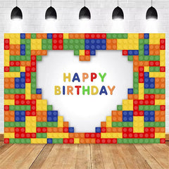 Lofaris Building Blocks Happy Birthday Backdrop Colorful Bricks Print for Kids Party Construction Toy Photo Booth Decor