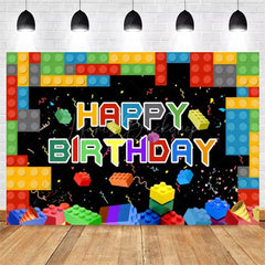 Lofaris Building Blocks Happy Birthday Backdrop Colorful Bricks Print for Kids Party Construction Toy Photo Booth Decor