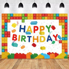 Lofaris Building Blocks Happy Birthday Backdrop Colorful Bricks Print for Kids Party Construction Toy Photo Booth Decor