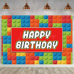 Lofaris Building Blocks Happy Birthday Backdrop Colorful Bricks Print for Kids Party Construction Toy Photo Booth Decor