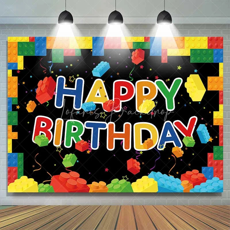 Lofaris Building Blocks Happy Birthday Backdrop Colorful Bricks Theme Party Background Kids Celebration Props
