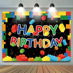 Lofaris Building Blocks Happy Birthday Backdrop Colorful Bricks Theme Party Background Kids Celebration Props