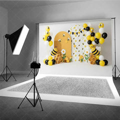 Lofaris Bumble Bee Photography Backdrop Honeycomb and Sunflower Birthday Party Background