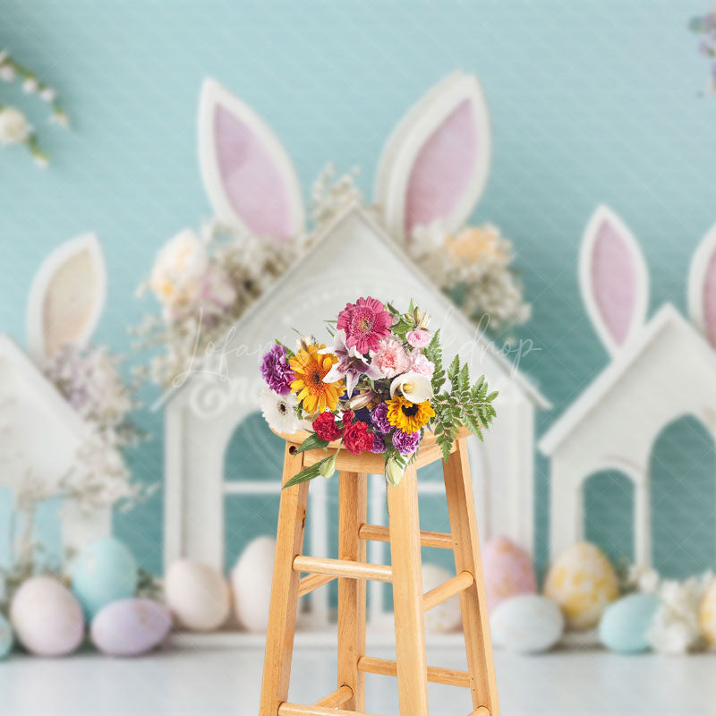 Lofaris Bunny Ear Hutch Eggs Floral Easter Photo Backdrop