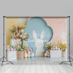 Lofaris Bunny Eggs Spring Colorful Floral Easter Backdrop