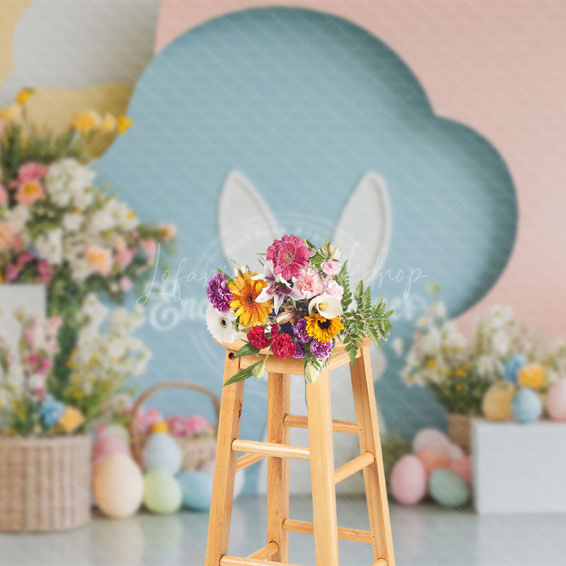Lofaris Bunny Eggs Spring Colorful Floral Easter Backdrop