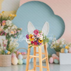 Lofaris Bunny Eggs Spring Colorful Floral Easter Backdrop