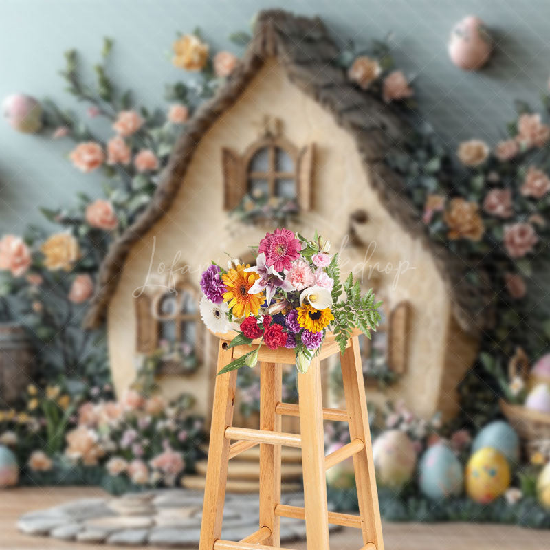 Lofaris Bunny Hutch Plant Floral Eggs Easter Photo Backdrop