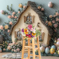 Lofaris Bunny Hutch Plant Floral Eggs Easter Photo Backdrop