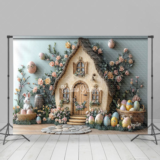 Lofaris Bunny Hutch Plant Floral Eggs Easter Photo Backdrop