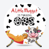 Lofaris Burger Fries Cow Mugget Round 1st Birthday Backdrop