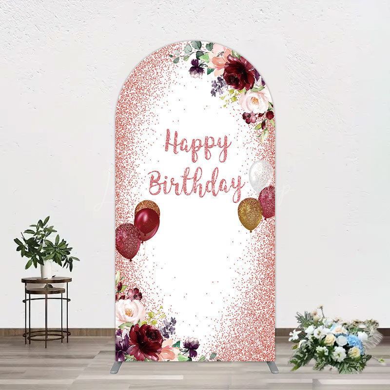 Lofaris Burgundy Floral Balloon Rose Birthday Arch Backdrop