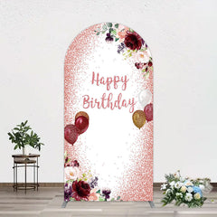 Lofaris Burgundy Floral Balloon Rose Birthday Arch Backdrop