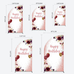 Lofaris Burgundy Floral Balloon Rose Birthday Half Moon Arch Backdrop
