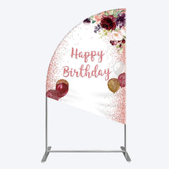 Lofaris Burgundy Floral Balloon Rose Birthday Half Moon Arch Backdrop