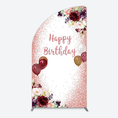 Lofaris Burgundy Floral Balloon Rose Birthday Half Moon Arch Backdrop