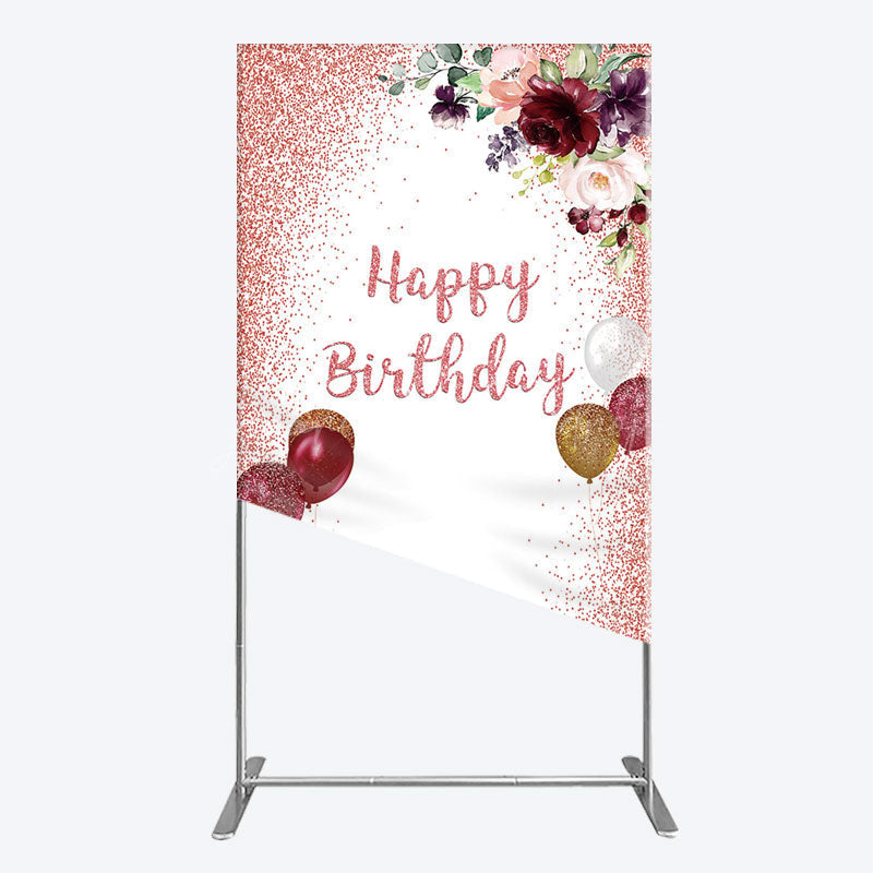 Lofaris Burgundy Floral Balloon Rose Birthday Rectangle Backdrop