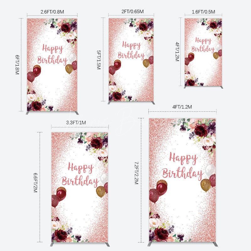 Lofaris Burgundy Floral Balloon Rose Birthday Rectangle Backdrop
