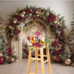 Lofaris Burgundy Floral Window Backdrop White Arch Gold Ornament Photography Background