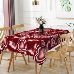 Lofaris Burgundy Red Glowing Heart Butterfly Rectangle Tablecloth Deep Neon Light Effect Passionate Dining Decor