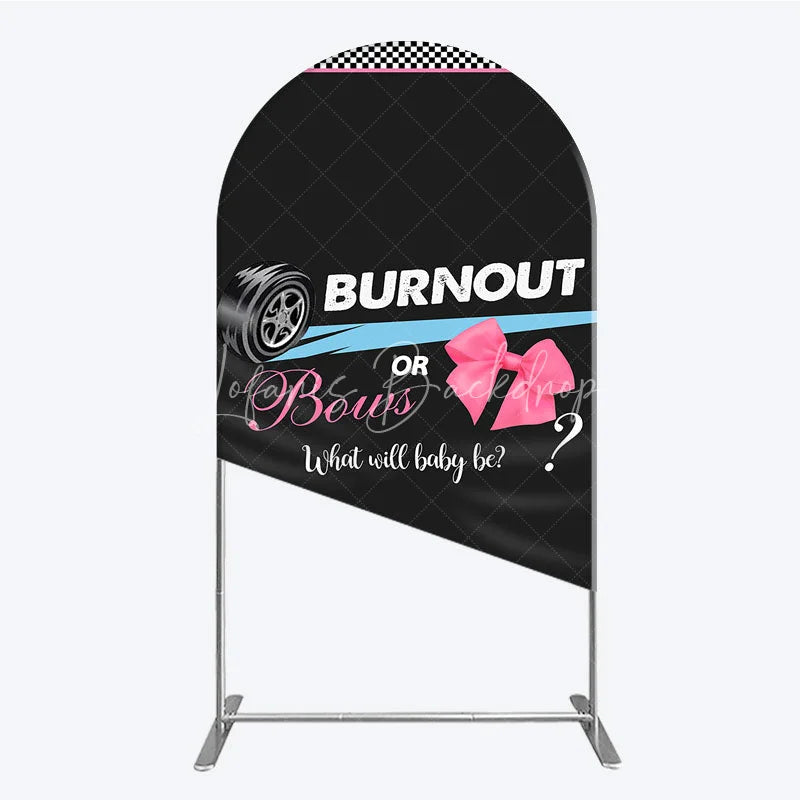 Lofaris Burnout or Bows Gender Reveal Arch Backdrop What Will Baby Be Racing and Shower Background