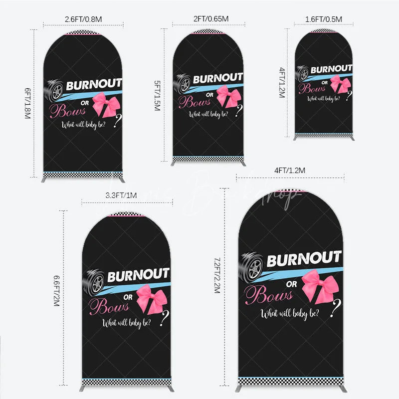 Lofaris Burnout or Bows Gender Reveal Arch Backdrop What Will Baby Be Racing and Shower Background