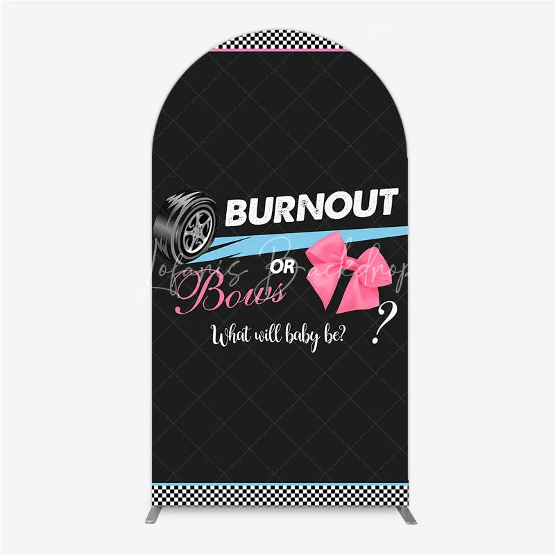 Lofaris Burnout or Bows Gender Reveal Arch Backdrop What Will Baby Be Racing and Shower Background