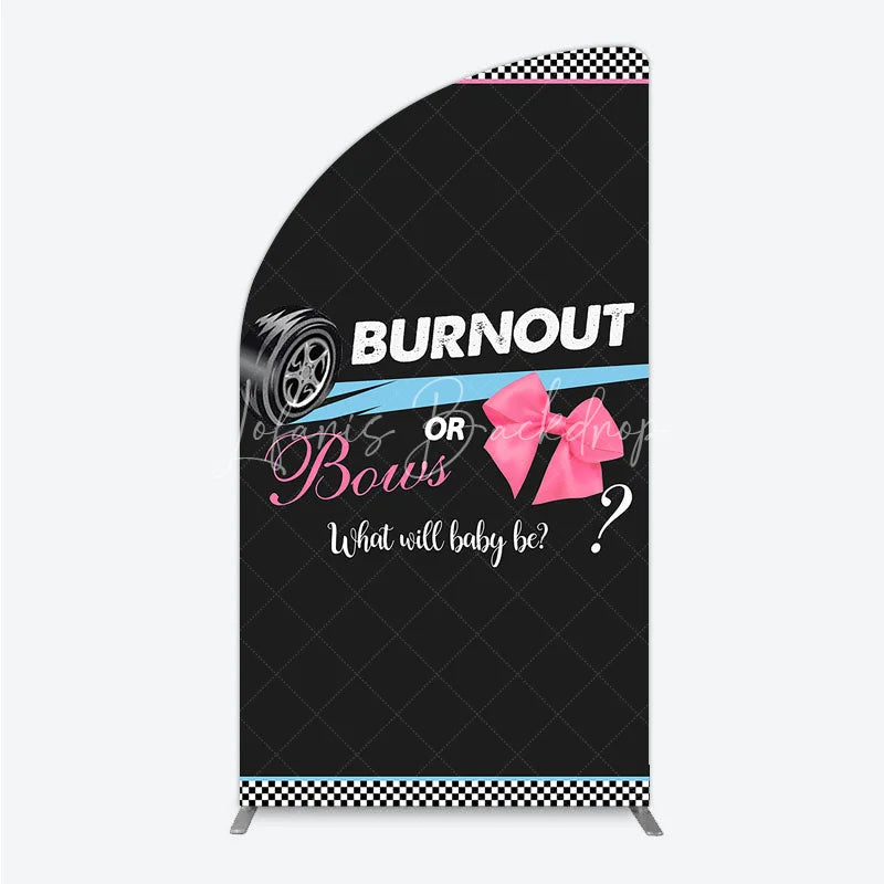 Lofaris Burnout or Bows Gender Reveal Half Moon Arch Backdrop What Will Baby Be Racing and Shower Background