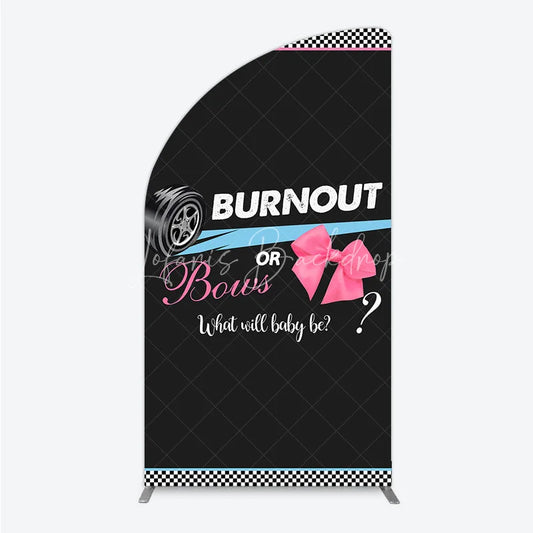 Lofaris Burnout or Bows Gender Reveal Half Moon Arch Backdrop What Will Baby Be Racing and Shower Background