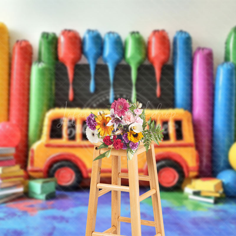 Lofaris Bus Chalkboard Back To School Photography Backdrop