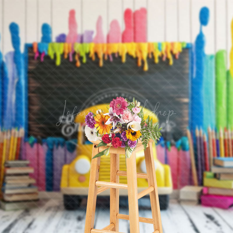 Lofaris Bus Colored Pens Back To School Photography Backdrop