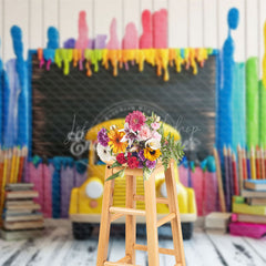 Lofaris Bus Colored Pens Back To School Photography Backdrop