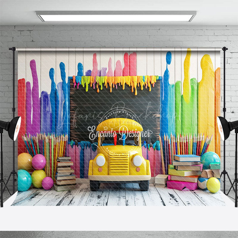 Lofaris Bus Colored Pens Back To School Photography Backdrop