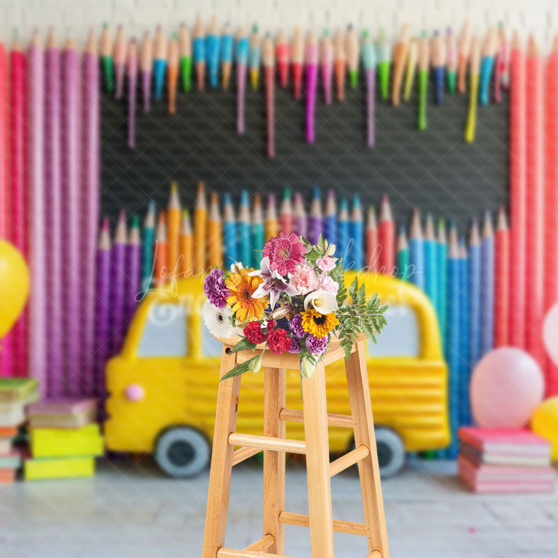 Lofaris Bus Colored Pens Kindergarten Back To School Backdrop