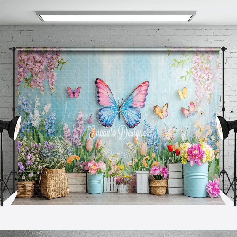 Lofaris Butterflies Flying Floral Wall Spring Backdrop