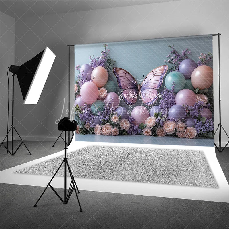 Lofaris Butterfly and Balloon Photography Backdrop Purple Pink Floral Enchanted Wedding or Birthday Photo Booth