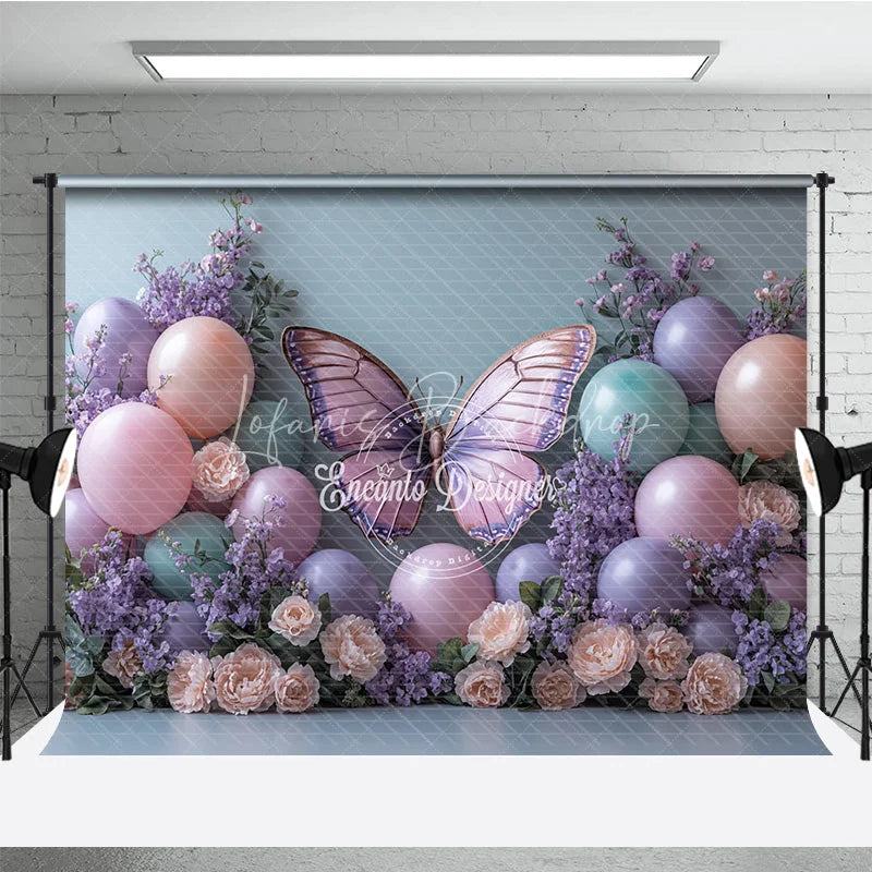 Lofaris Butterfly and Balloon Photography Backdrop Purple Pink Floral Enchanted Wedding or Birthday Photo Booth