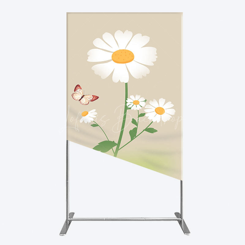 Lofaris Butterfly And Daisy Floral Birthday Rectangle Backdrop
