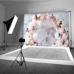 Lofaris Butterfly Balloon Arch Photography Backdrop Pink Flowers White Balloons Photo Background Princess Birthday Prop