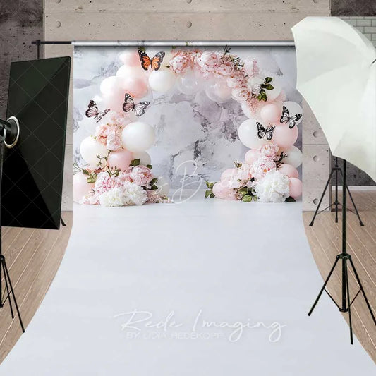 Lofaris Butterfly Balloon Arch Sweep Backdrop Clean White Marble Photography Floor Mat Princess Birthday Decoration