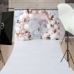 Lofaris Butterfly Balloon Arch Sweep Backdrop Clean White Marble Photography Floor Mat Princess Birthday Decoration