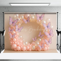 Lofaris Butterfly Balloon Wreath Photography Backdrop Pink and Iridescent Balloons for Birthday Cake Smash Photo Booth
