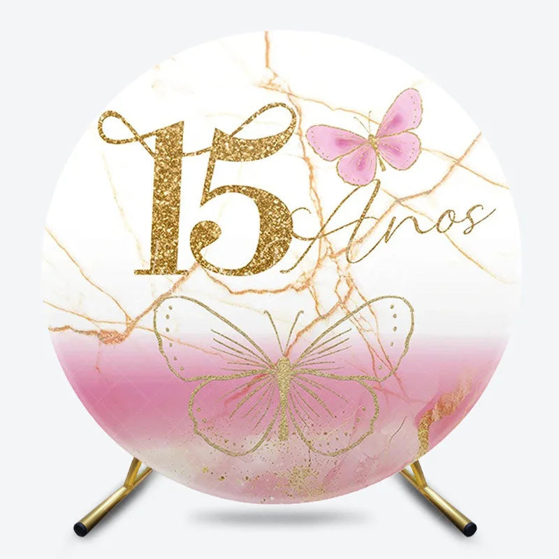 Lofaris Butterfly Floral Round Backdrop 15th Birthday Party Decor for Girls Quinceanera Photo Circle