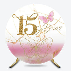 Lofaris Butterfly Floral Round Backdrop 15th Birthday Party Decor for Girls Quinceanera Photo Circle