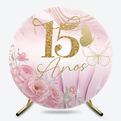 Lofaris Butterfly Floral Round Backdrop 15th Birthday Party Decor for Girls Quinceanera Photo Circle