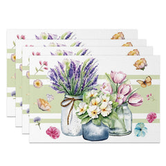 Lofaris Butterfly Floral Vases Spring Set of 4 Placemats