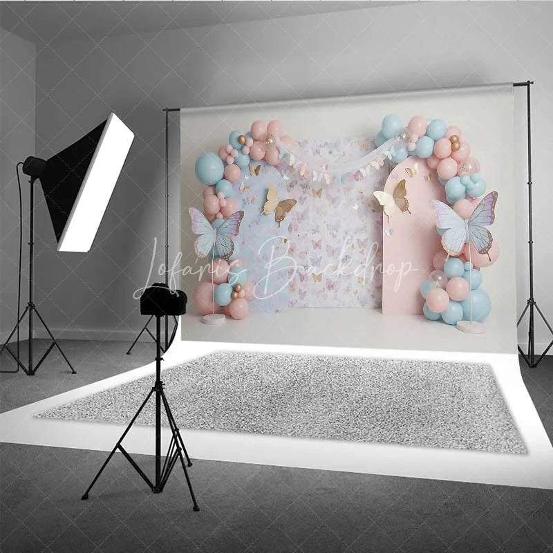 Lofaris Butterfly Garden Photography Backdrop Pastel Floral and Balloons Birthday Background