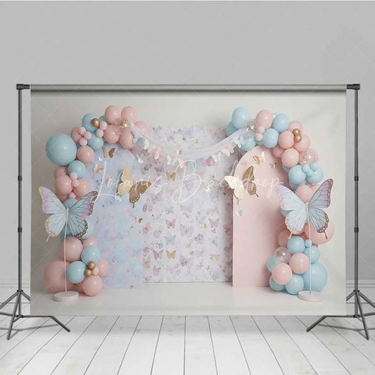 Lofaris Butterfly Garden Photography Backdrop Pastel Floral and Balloons Birthday Background