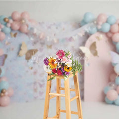 Lofaris Butterfly Garden Photography Backdrop Pastel Floral and Balloons Birthday Background